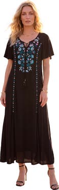 Roaman's Plus Size Flutter Sleeve Hand Crinkled Maxi Dress Curvy A Line