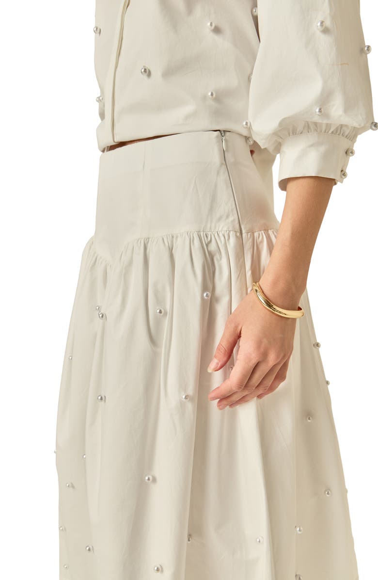 English Factory Pearly Bead Poplin Maxi Skirt, Alternate, color, White