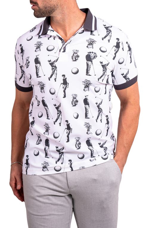 Maceoo Ascension0039 White Golfer Print Stretch Nylon Polo In White