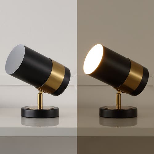 Jonathan Y Astra 9.25" Modern Industrial Iron Adjustable Indoor Led Floor Spotlight, Black/brass Gol In Black/brass Gold
