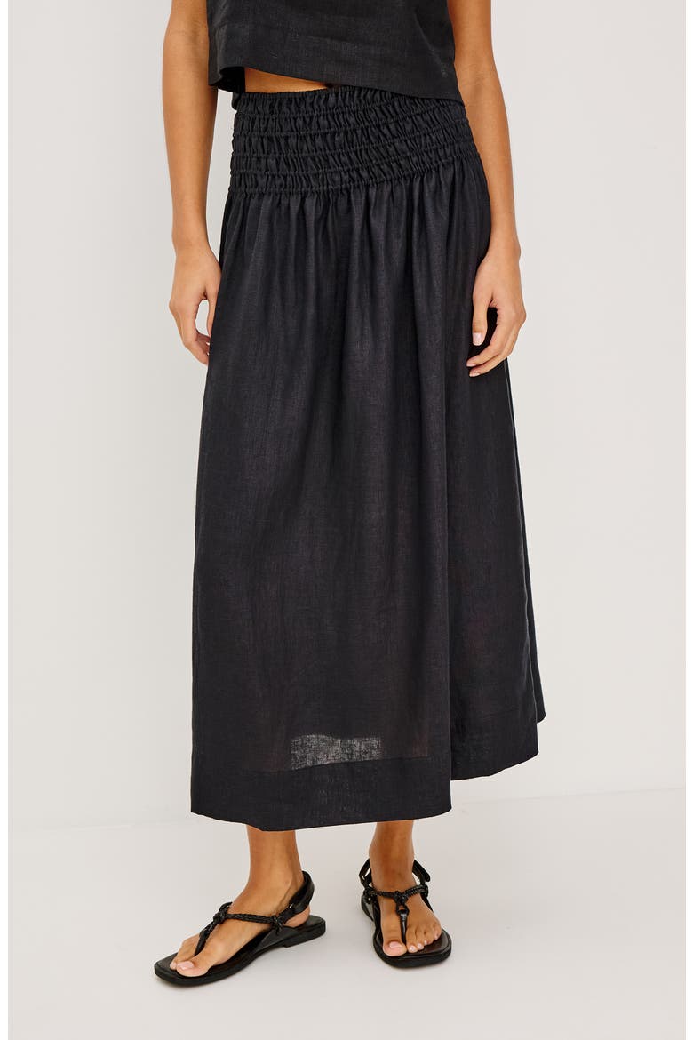 Alessa Smock Waist Linen Skirt, Alternate, color, BLACK LINEN
