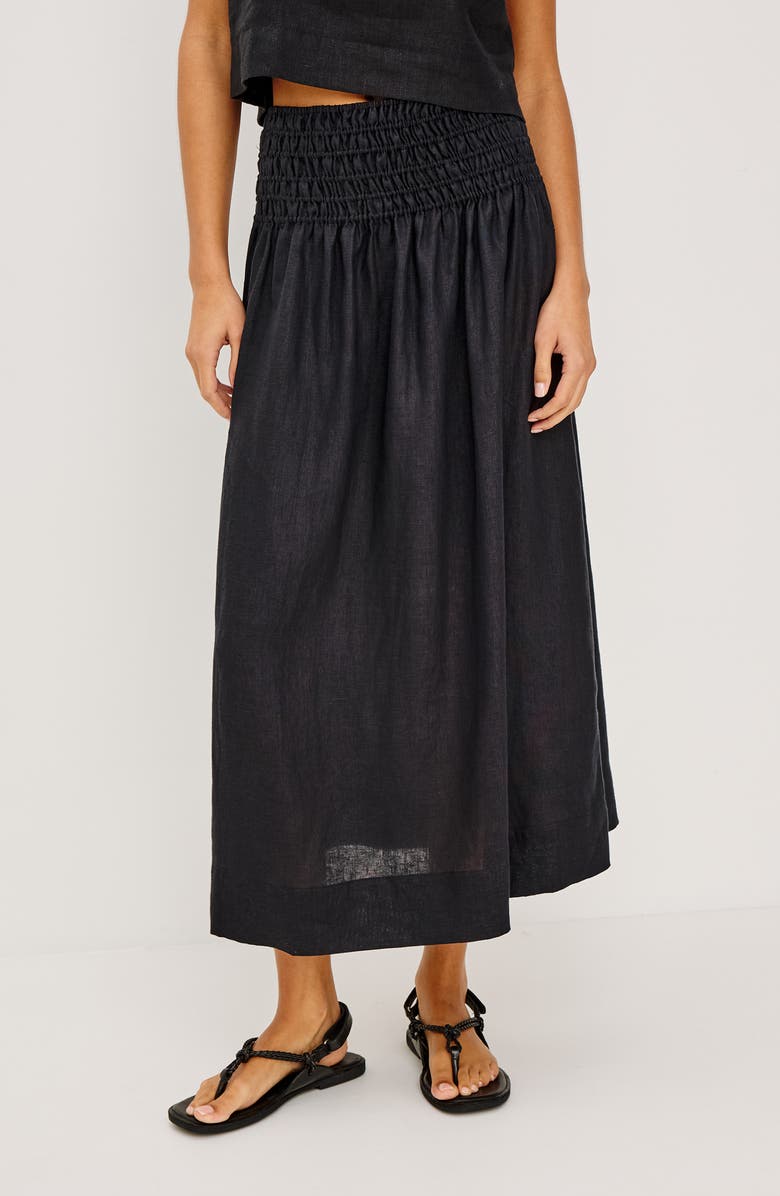Rails Alessa Smock Waist Linen Skirt, Alternate, color, Black Linen