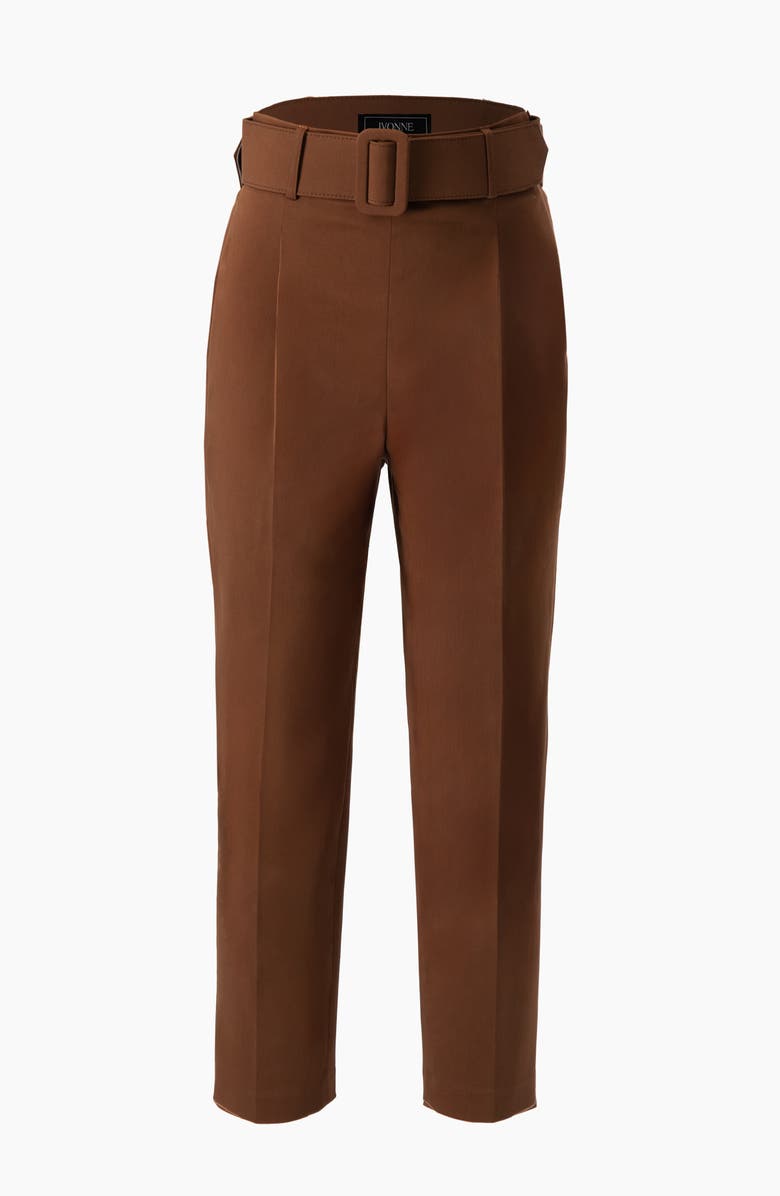 IVONNE Straight-Leg Gabardine Pants with Belt, Alternate, color, Brown