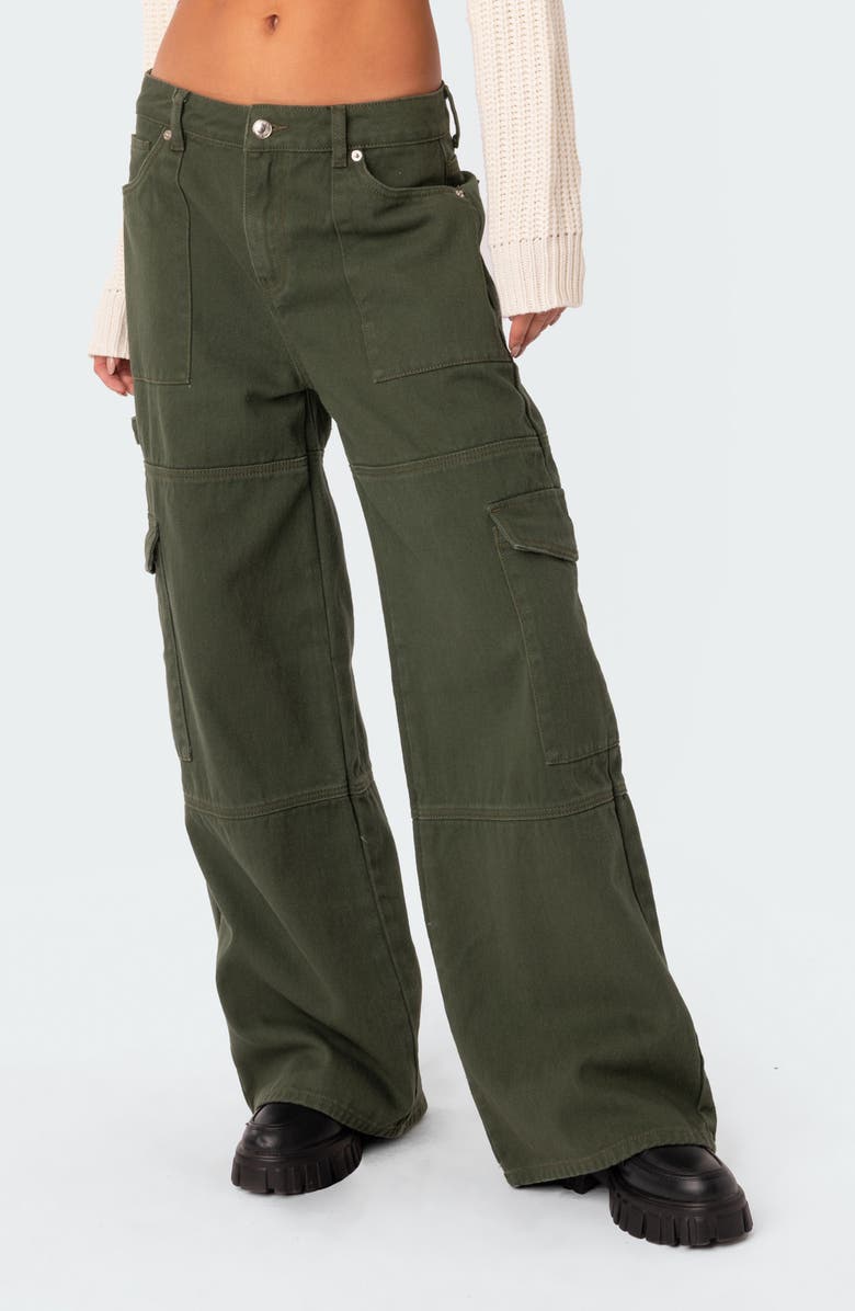 EDIKTED Ember Denim Cargo Pants, Alternate, color, Olive