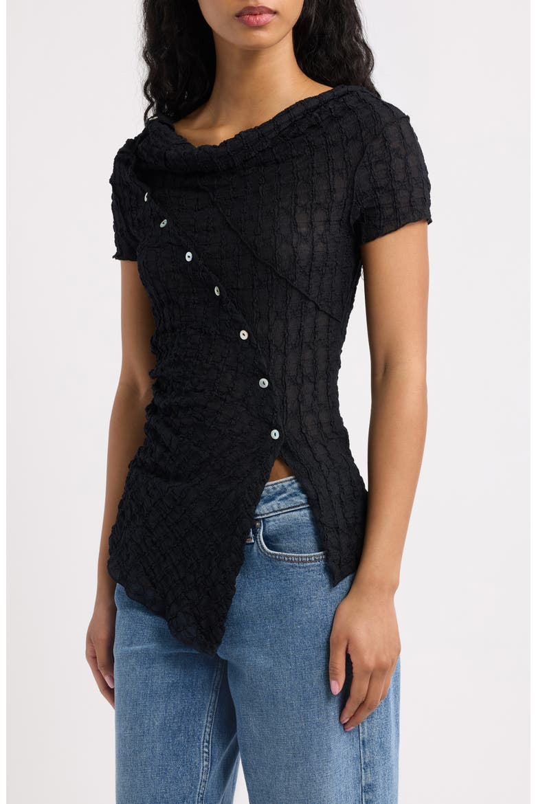 Asymmetrical Button Textured Top, Main, color, BLACK