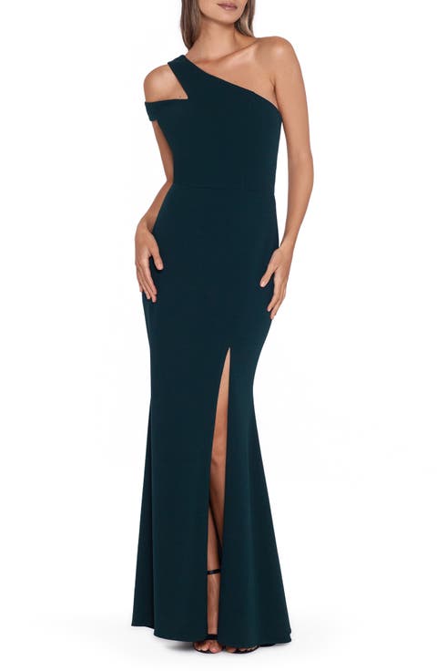 Xscape One-Shoulder Cutout Crepe Scuba Gown