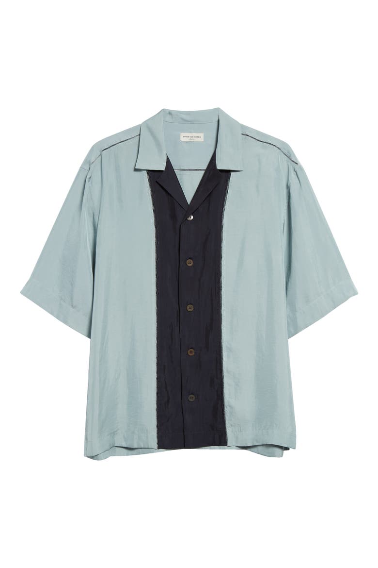 Curbank Colorblock Ladder Stitch Satin Camp Shirt, Alternate, color, LIGHT BLUE 514