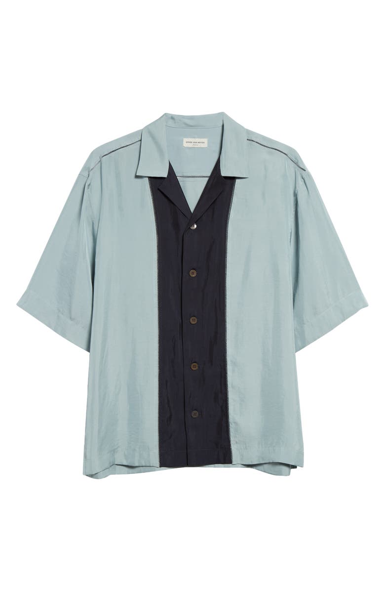 Dries Van Noten Curbank Colorblock Ladder Stitch Satin Camp Shirt, Alternate, color, 