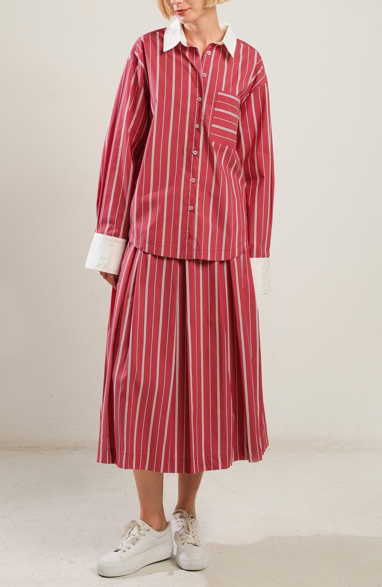 FREEMARKET Striped Long Sleeve Button Front Shirt, Alternate, color, Red