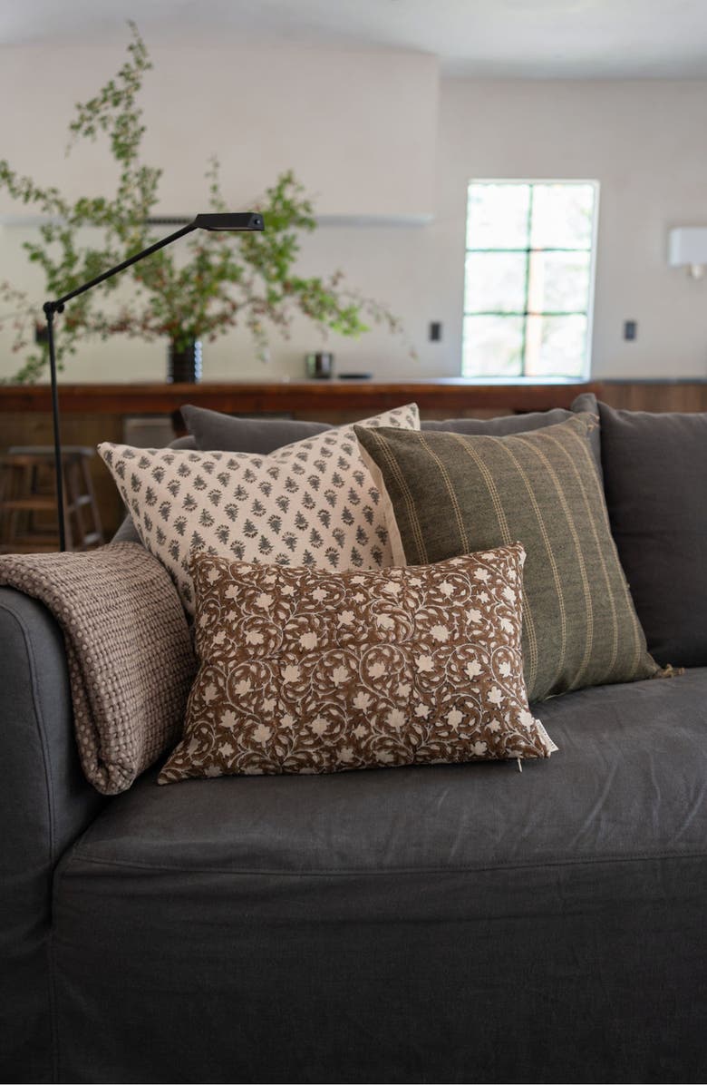 Linen & James Murphy Deep Brown Floral Handblock Pillow Cover, Alternate, color, Java Brown