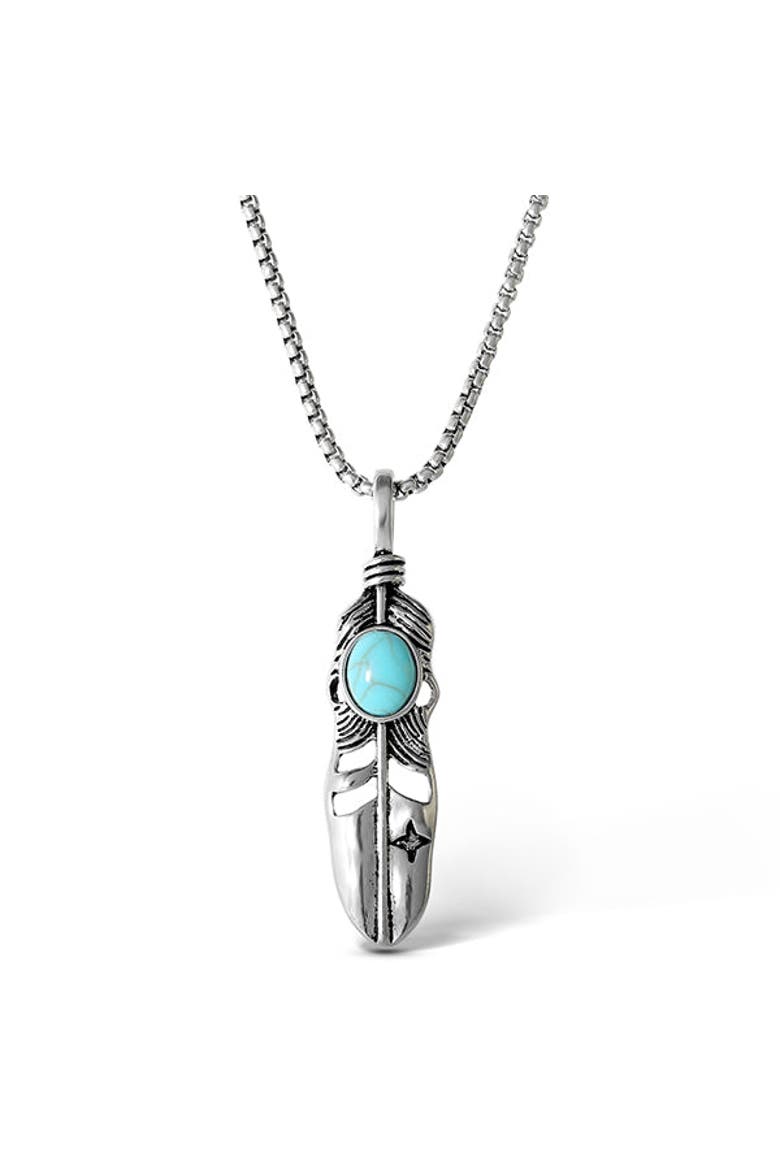 Womens Feather Necklace with Turquoise Stone, Silver-Tone Turquoise Necklace Long 23", Main, color, Silver, Turquoise