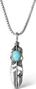Jessica Simpson Womens Feather Necklace with Turquoise Stone, Silver-Tone Turquoise Necklace Long 23"