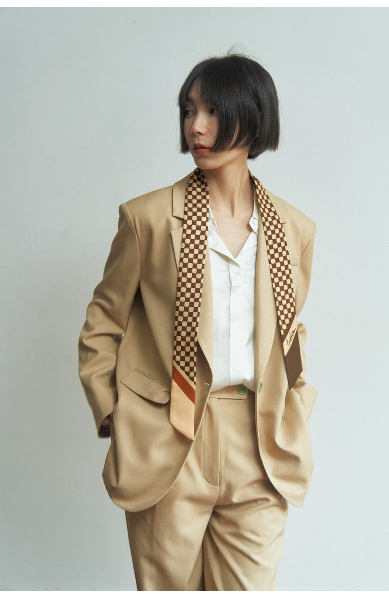 Lost Pattern CHECKERBOARD SILK SKINNY SCARF, Alternate, color, Coffee
