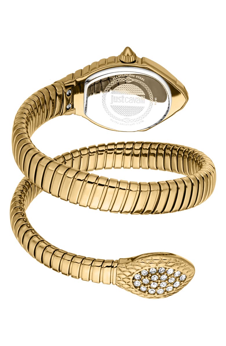 Just Cavalli Snake Bracelet Strap Watch, 21.5mm x 34.5mm, Alternate, color, Gold