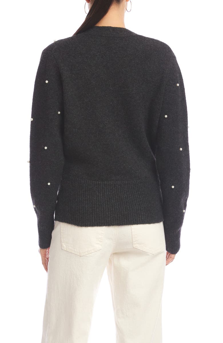 Karen Kane Faux Pearl Embellished Wrap Sweater, Alternate, color, Charcoal