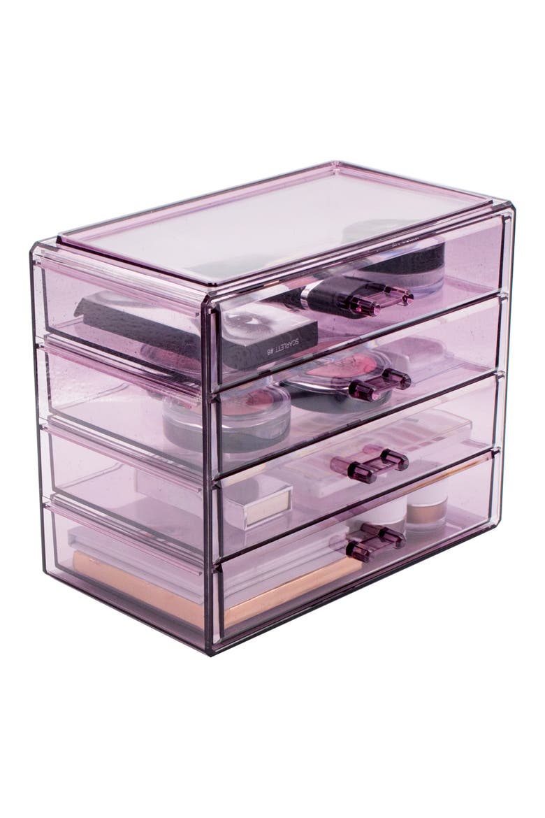 Acrylic 4 Drawer Cosmetics Makeup & Jewelry Storage Case Display, Alternate, color, PURPLE