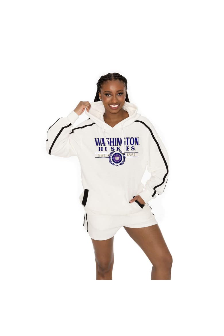 Men's Gameday Couture Cream Washington Huskies Down, Set, Go Hoodie and Shorts Lounge Set, Main, color, Cream