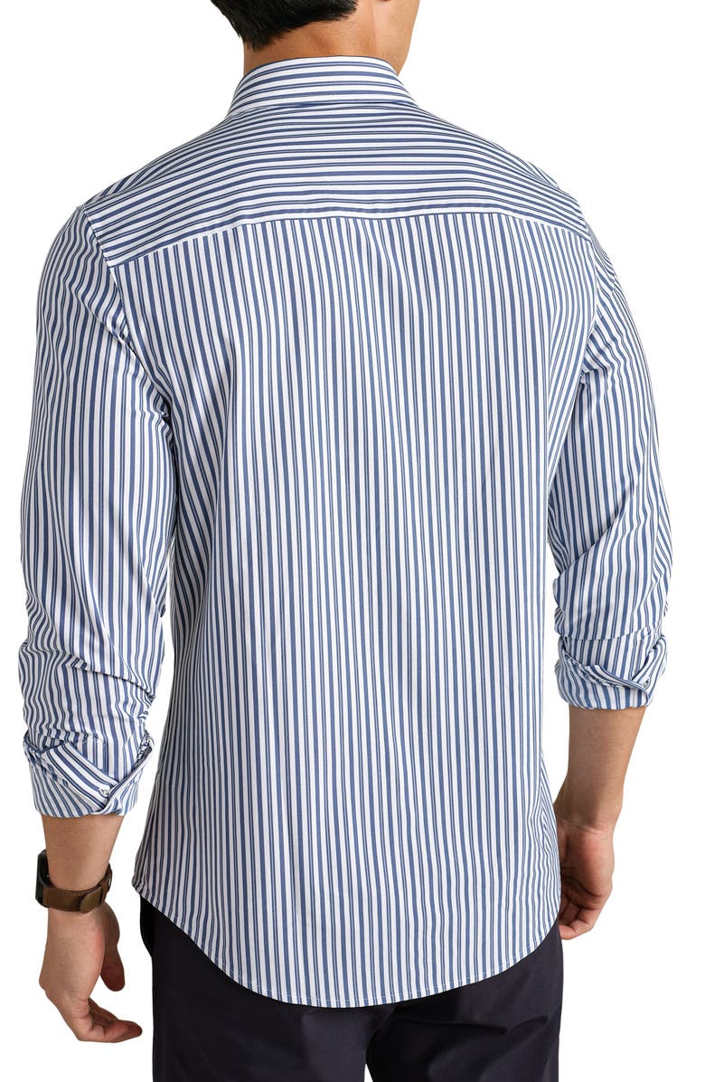 Rhone Commuter Slim Fit Stripe Performance Button-Up Shirt, Alternate, color, Navy/ White Vintage Stripe