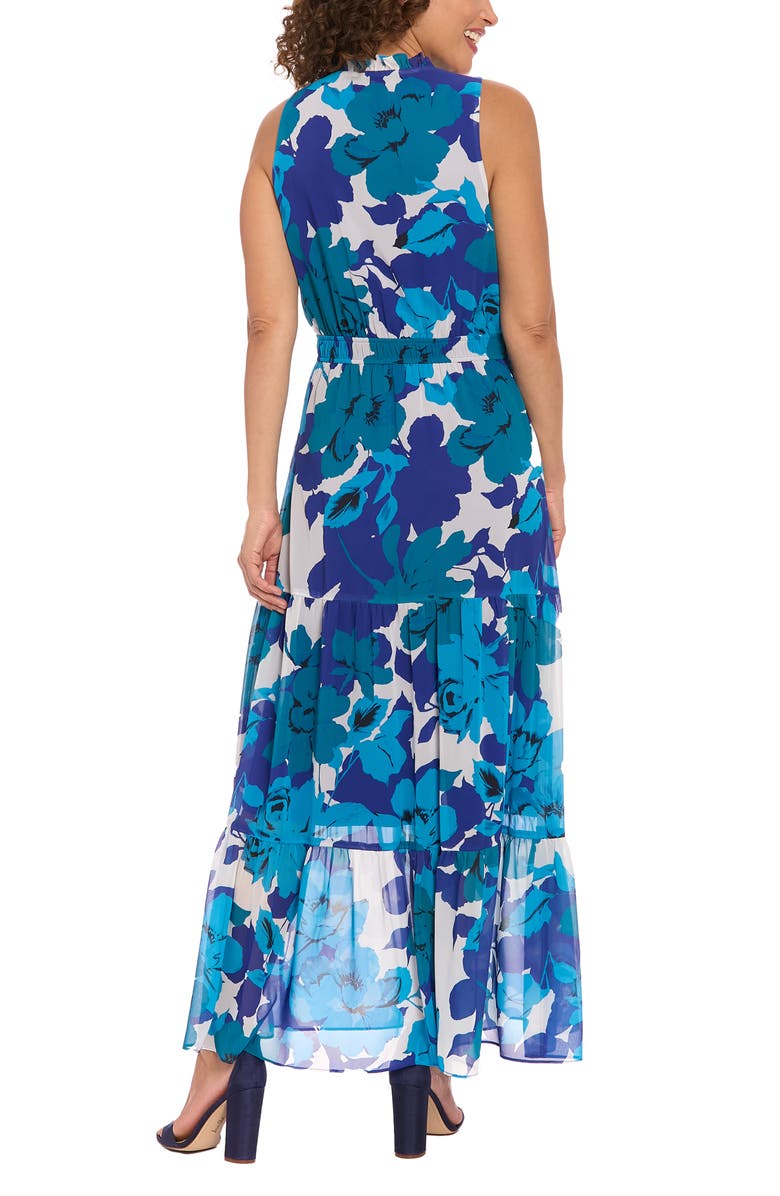 London Times Floral Sleeveless Tiered Chiffon Maxi Dress, Alternate, color, 