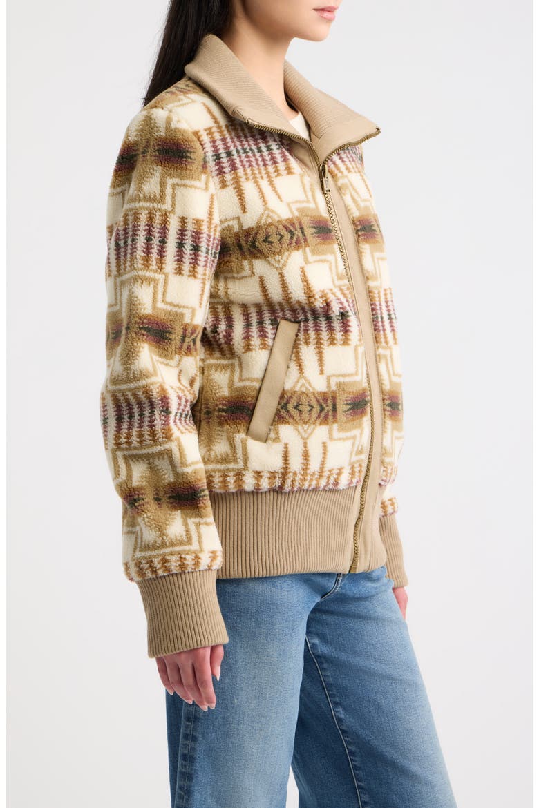 Foxglove Fleece Bomber Jacket, Alternate, color, TAN/ IVORY HARDING