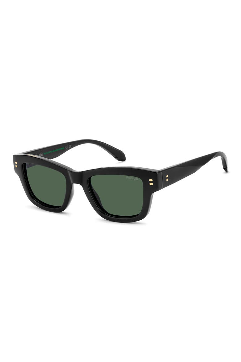 49mm Small Polarized Rectangular Sunglasses, Alternate, color, BLACK/ GREEN PZ