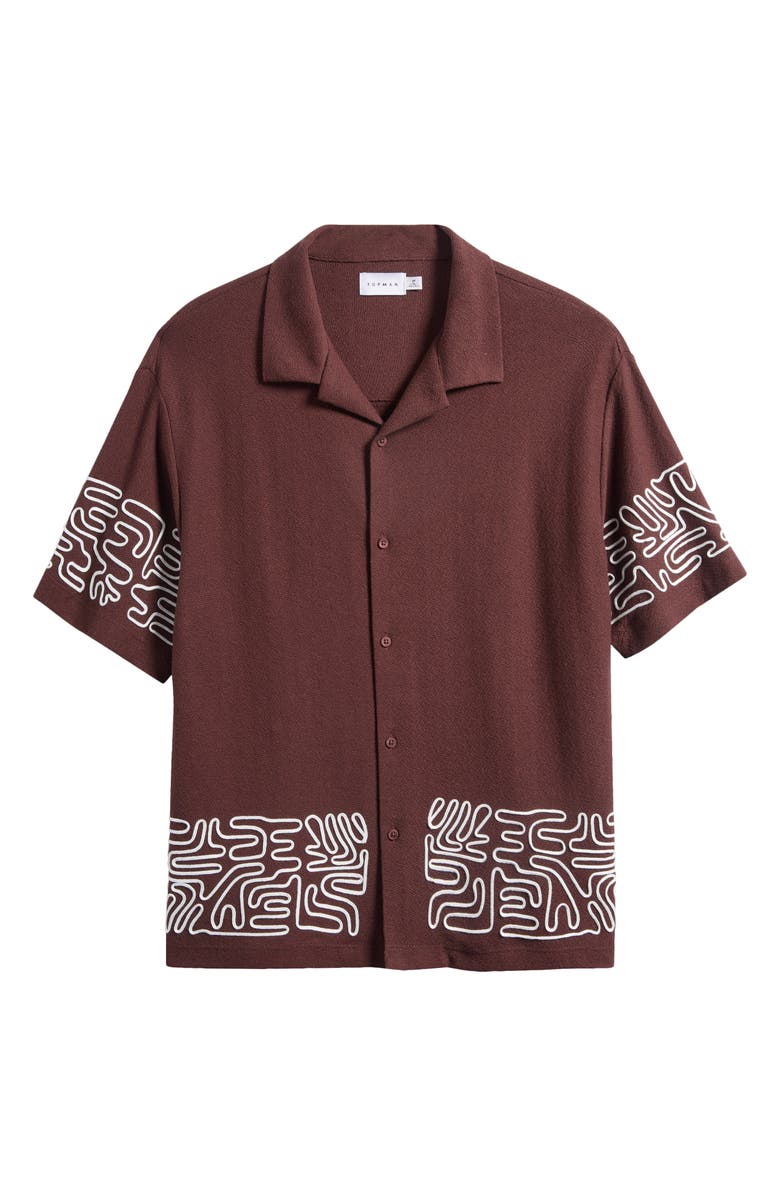 Topman Textured Knit Cotton Camp Shirt, Alternate, color, Brown