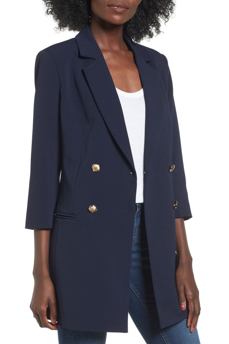 Longline Double Breasted Blazer, Main, color, NAVY