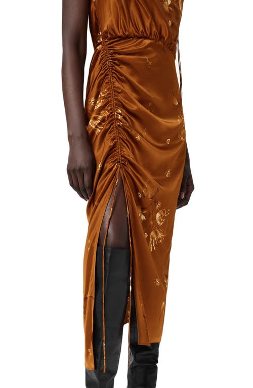 Allsaints Laura Ruched One-shoulder Satin Cocktail Dress In Orange