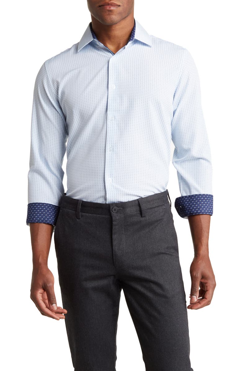 TOM BAINE Performance Dotted Slim Fit Button-Up Shirt, Main, color,