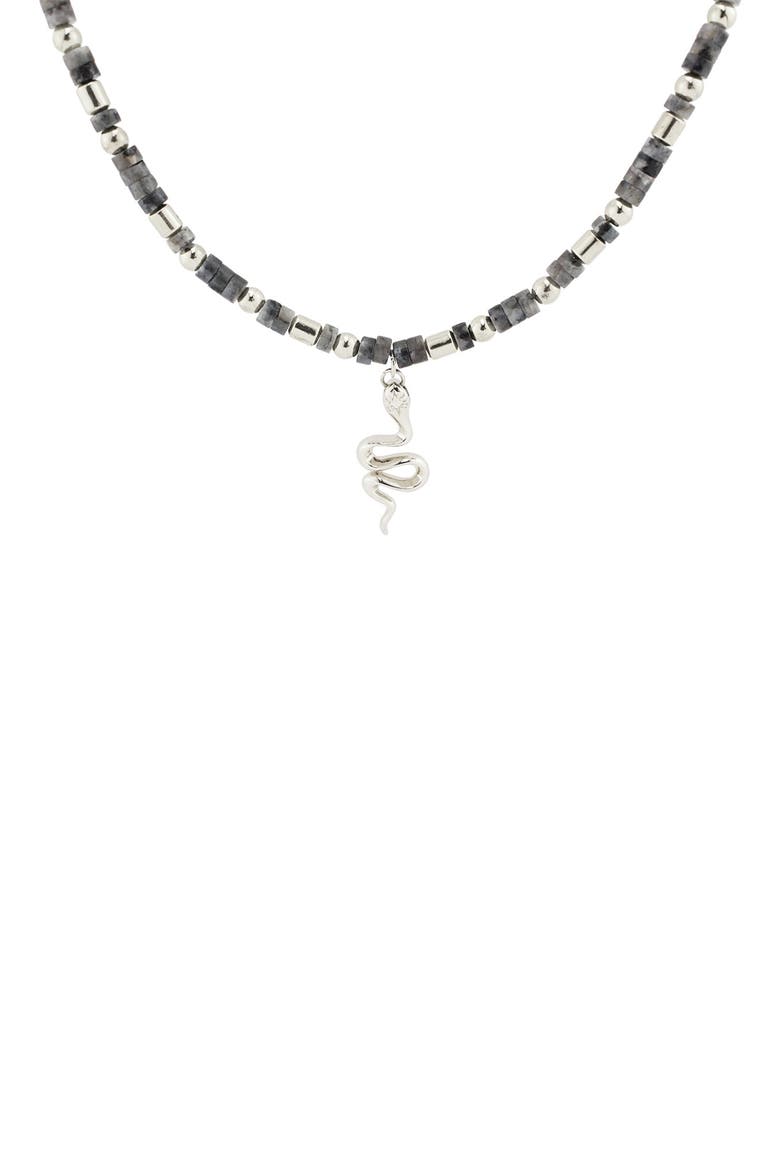 Gender Inclusive Snake Pendant Beaded Necklace, Main, color, GRAY