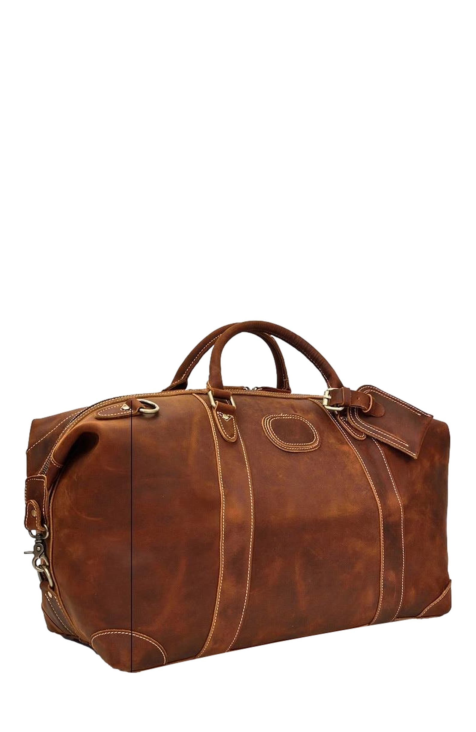 The Eira Duffle Bag | Vintage Leather Weekender, Alternate, color, Dark Brown