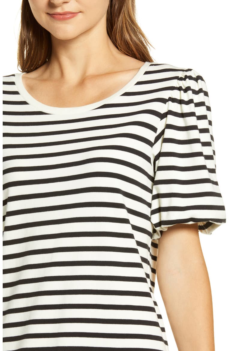 Bubble Sleeve T-Shirt Dress, Alternate, color, BLACK JERSEY STRIPE