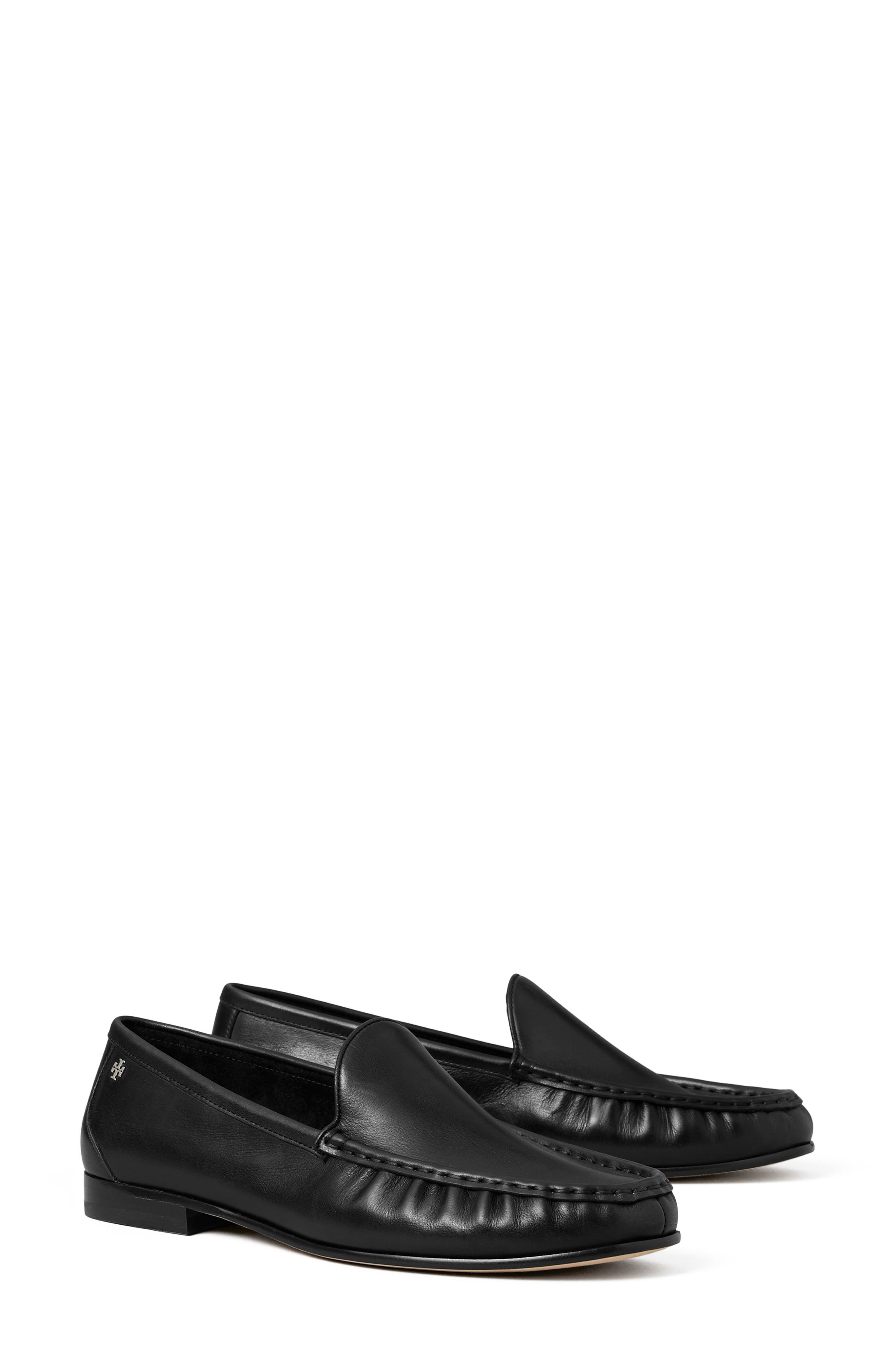 Classic Ruched Leather Loafer, Main, color, PERFECT BLACK