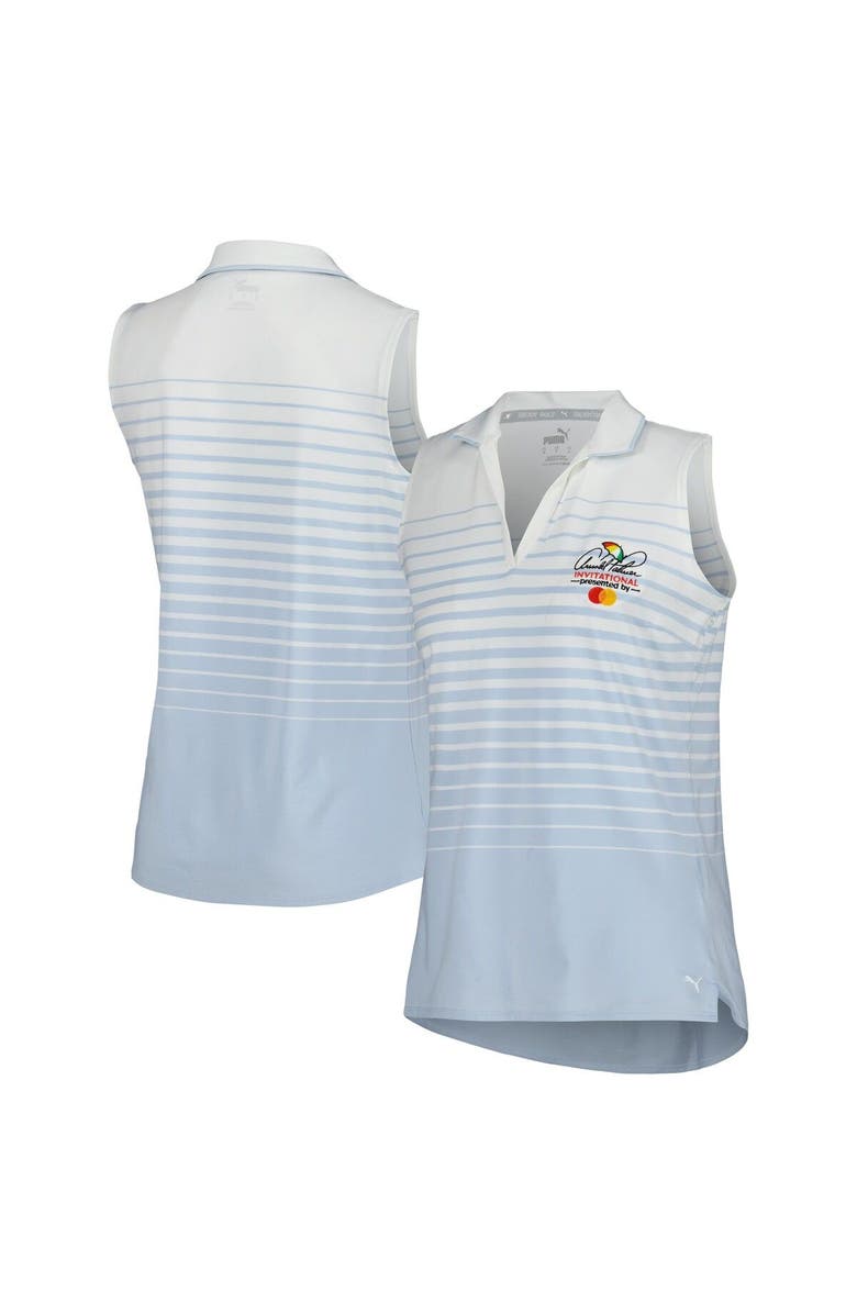 PUMA Women's Puma Light Blue Arnold Palmer MATTR Stripe Sleeveless V-Neck Polo, Main, color, Light Blue