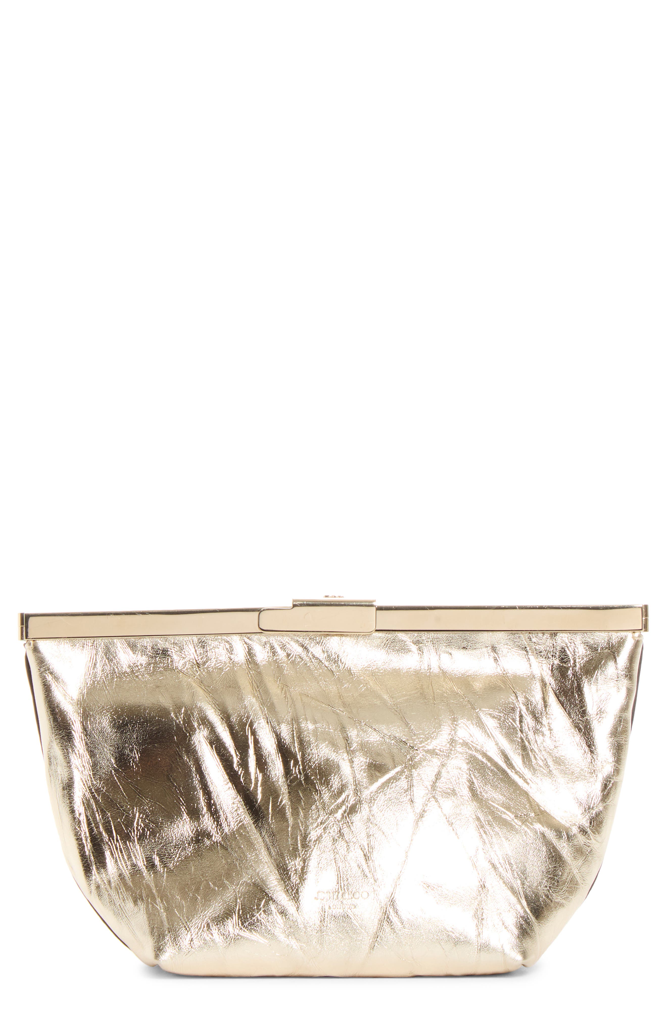 Ganache Crinkled Metallic Leather Clutch, Main, color, LIGHT PLATINUM/ LIGHT GOLD
