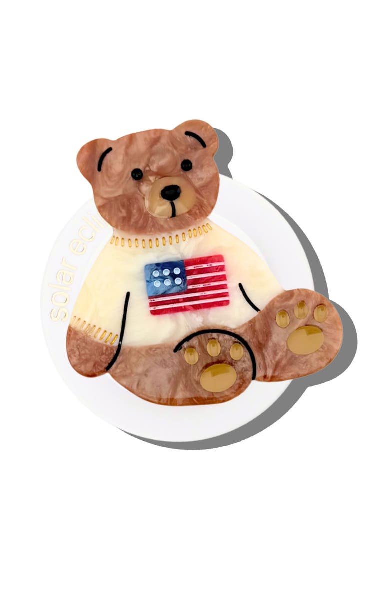 Solar Eclipse Hand Painted American Teddy Bear Phone Grip, Main, color, Brown