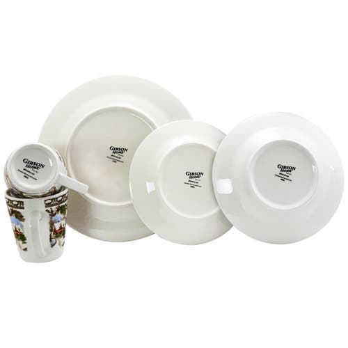 Gibson Home Christmas Toile 16 Piece Dinnerware Set In Multi