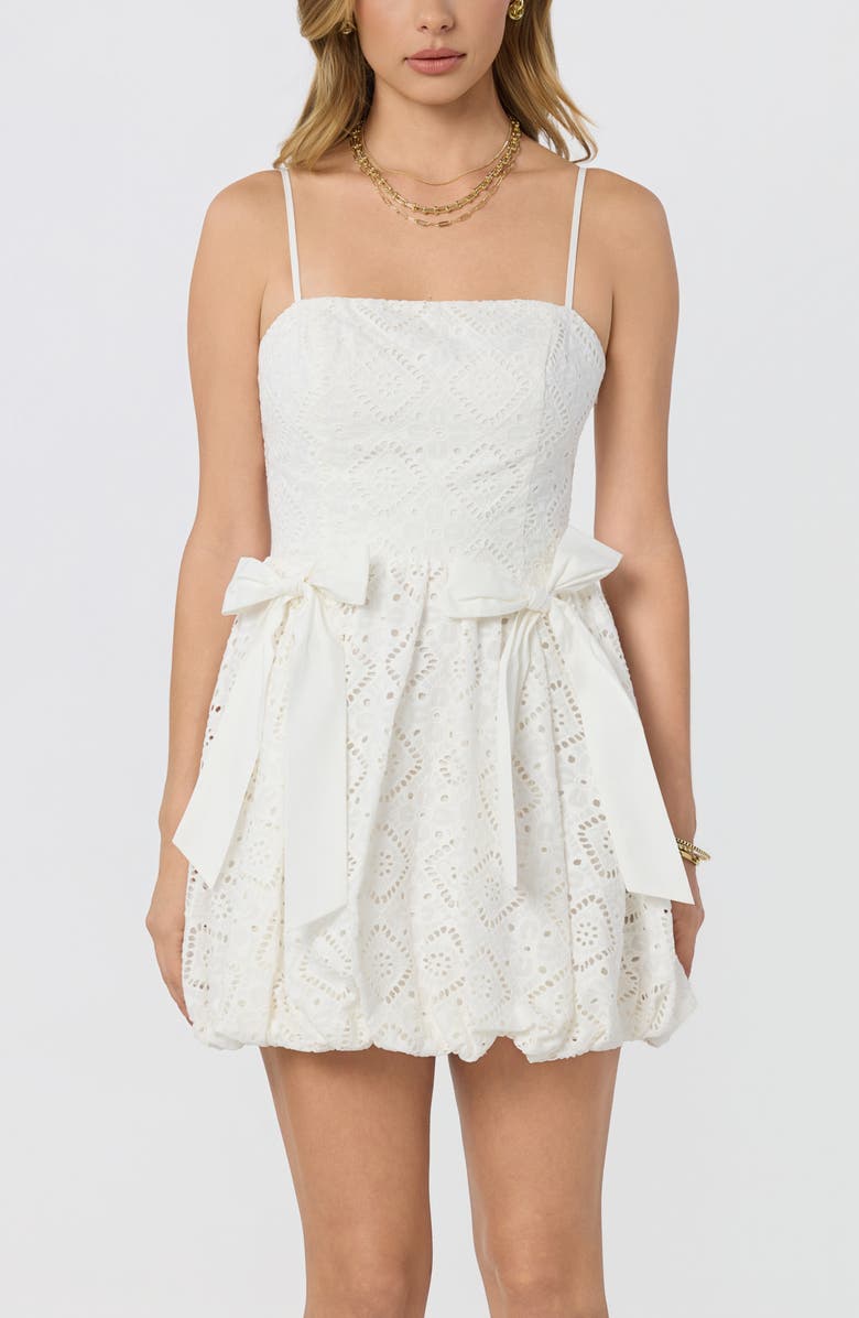 ASTR the Label Aislinn Eyelet Bubble Hem Minidress, Alternate, color, White