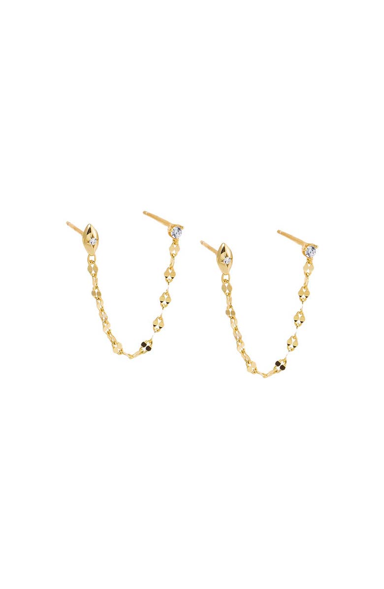 BY ADINA EDEN CZ Flat Chain Double Stud Earring, Main, color, Gold
