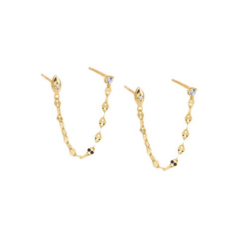 CZ Flat Chain Double Stud Earring