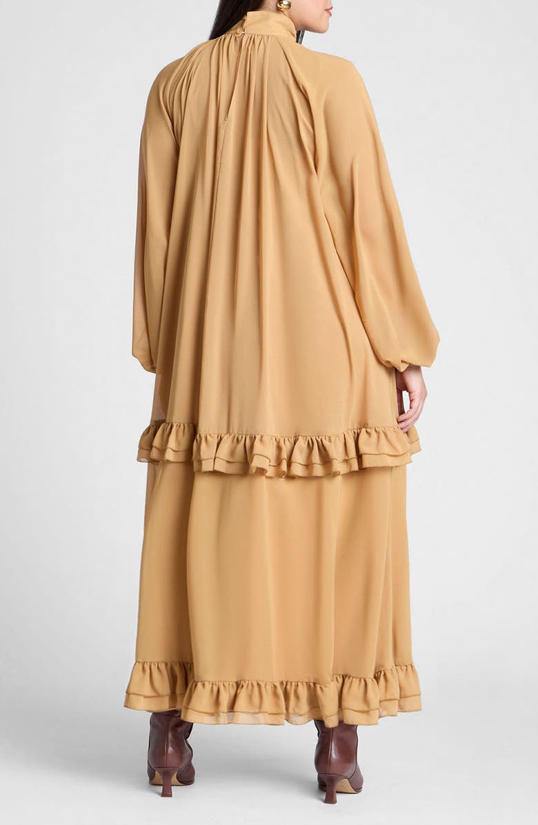 ELOQUII Ruffle Detail Long Sleeve Maxi Dress, Alternate, color, 