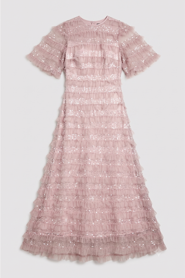 Sequin Ruffle Detail Maxi Dress, Alternate, color, Pink
