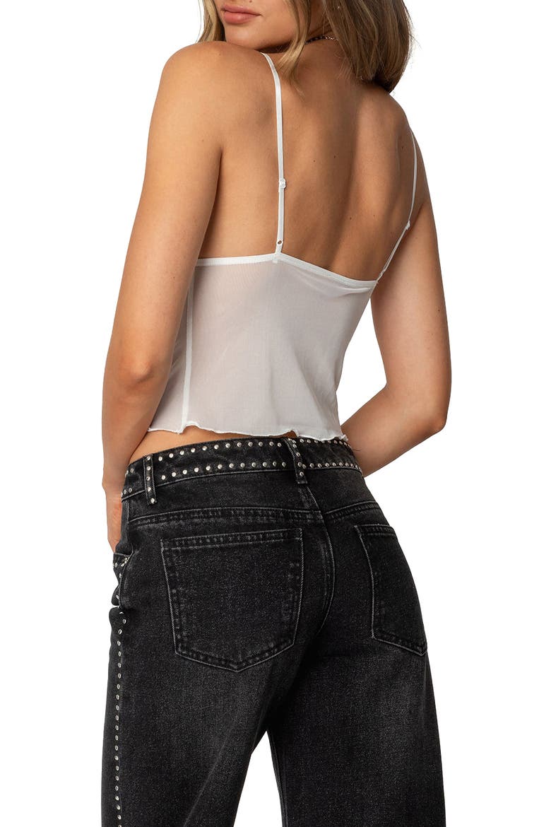 Malika Semisheer Crop Lace Trim Camisole, Alternate, color, WHITE