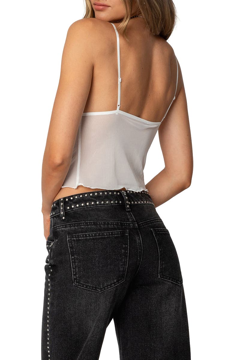 EDIKTED Malika Semisheer Crop Lace Trim Camisole, Alternate, color, White
