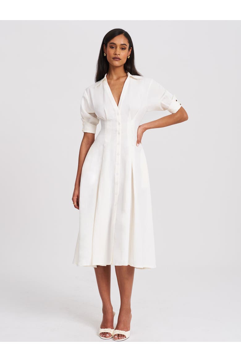 Palina Lyocell Pleated Midi Preppy Shirt Dress, Alternate, color, White