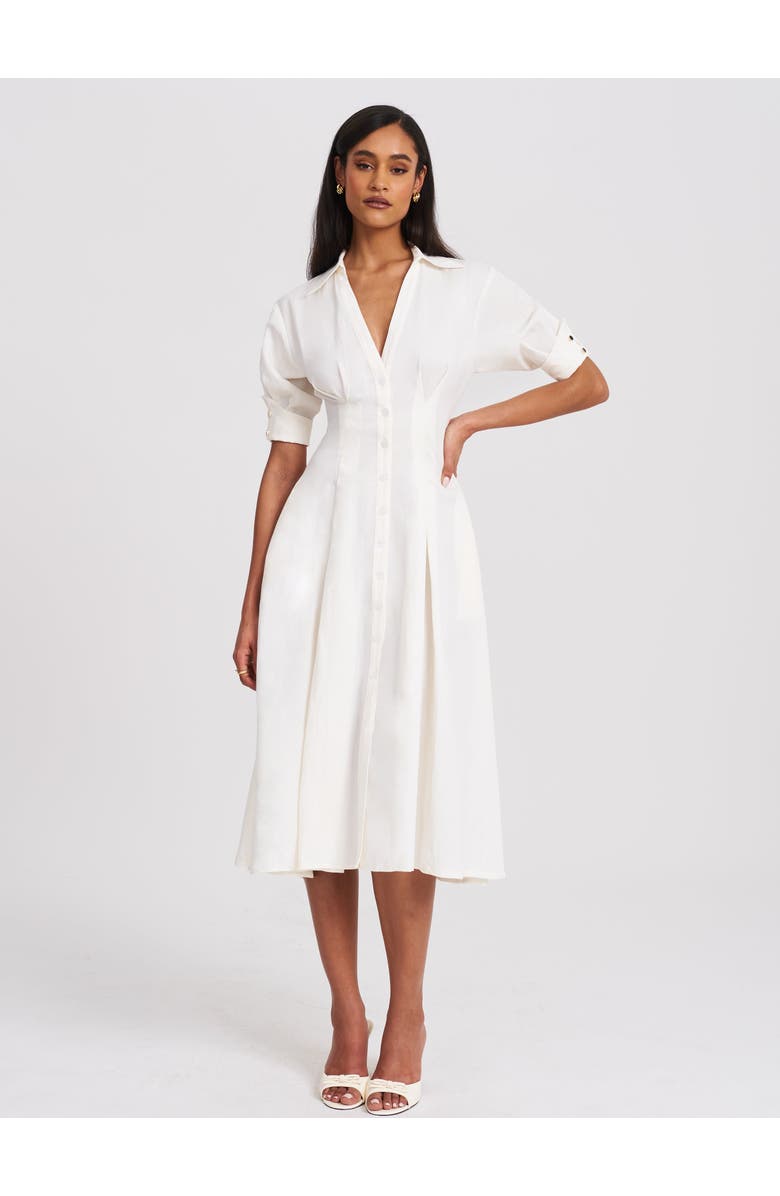 Miss Circle Palina Lyocell Pleated Midi Preppy Shirt Dress, Alternate, color, White