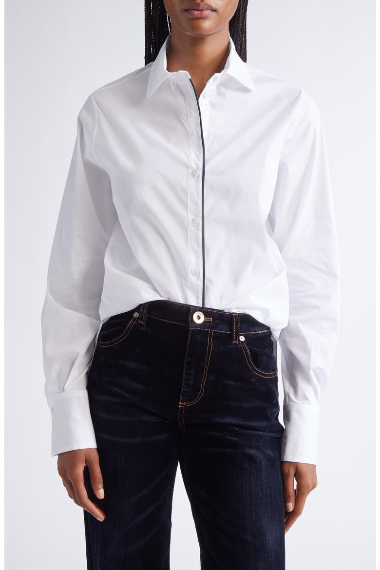 Piped Placket Button-Up Shirt, Main, color, 01 WHITE