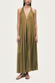 Nocturne Pleated Halter Maxi Dress