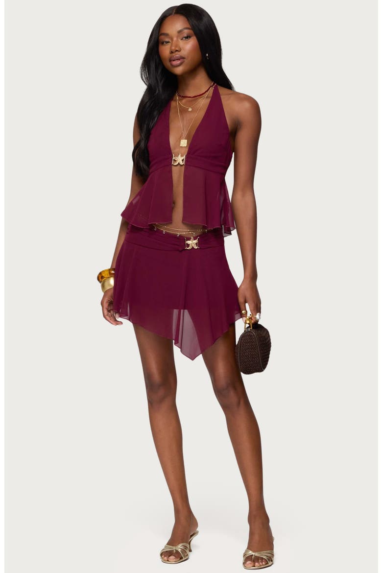 Sea Star Split Front Chiffon Halter Top, Alternate, color, BURGUNDY
