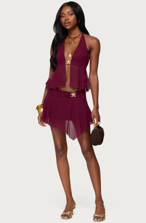 Edikted Sea Star Split Front Chiffon Halter Top In Burgundy